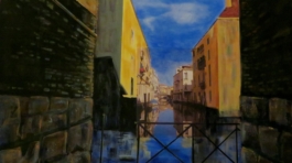 09_MaryAnn_Varley_Venetian Canal Dock_Mixed media acrylic collaged photoprint_2019_24X36X1.5