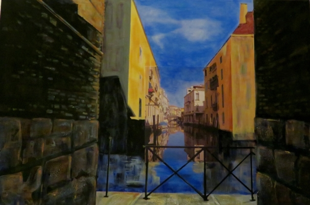 09_MaryAnn_Varley_Venetian Canal Dock_Mixed media acrylic collaged photoprint_2019_24X36X1.5